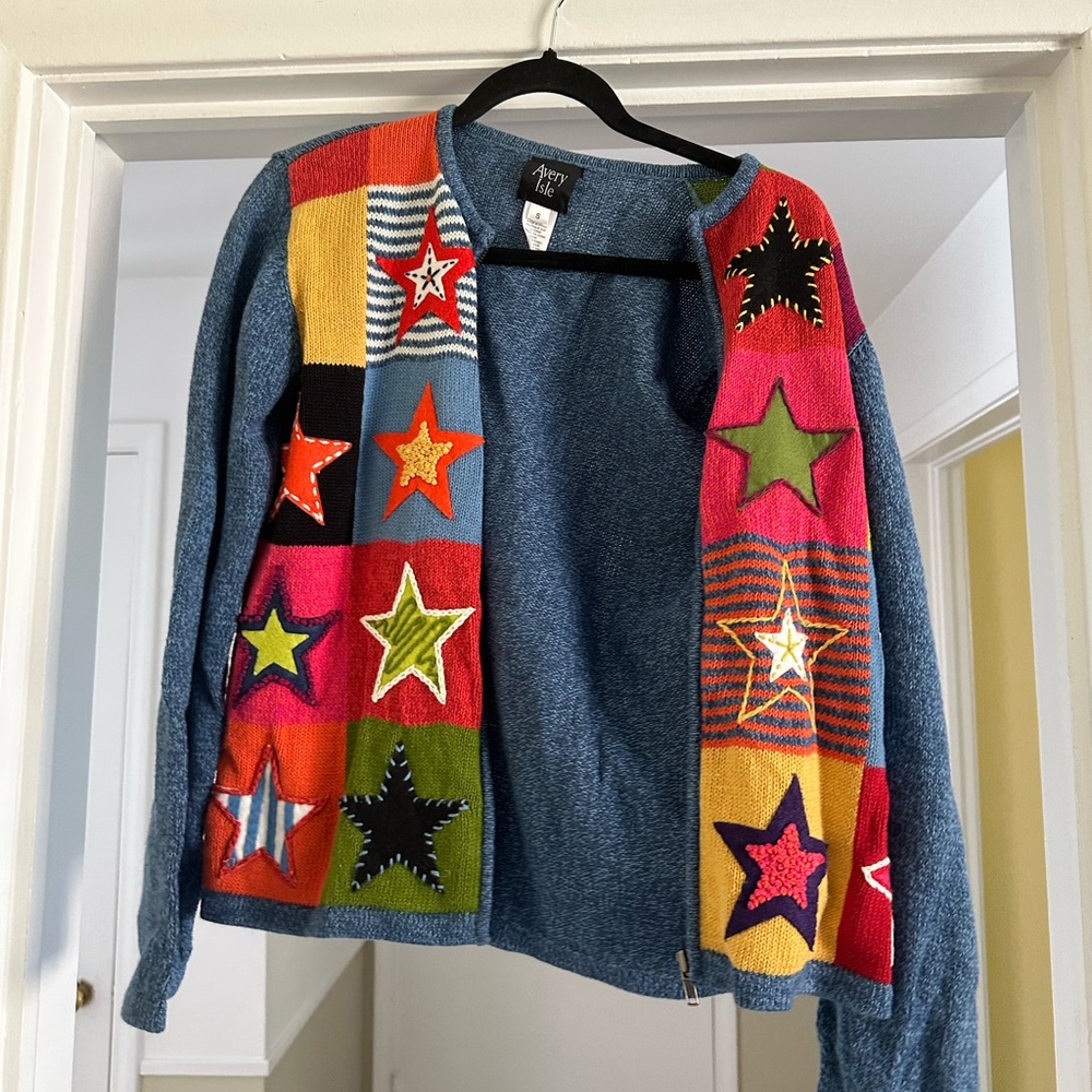 Vintage Avery Isle patchwork knitted cardigan